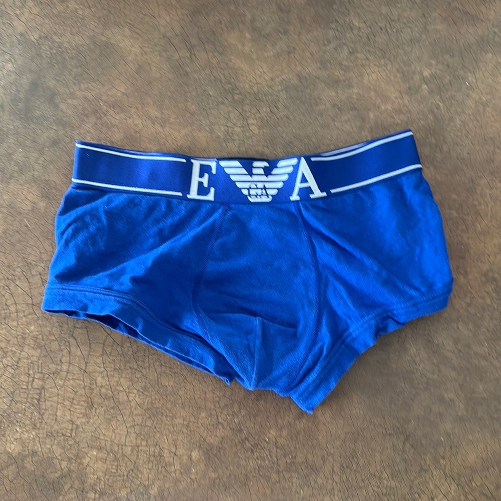 Men’s Emporio Armani blue trunks, size small